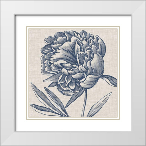 Indigo Floral on Linen II White Modern Wood Framed Art Print with Double Matting by Vision Studio