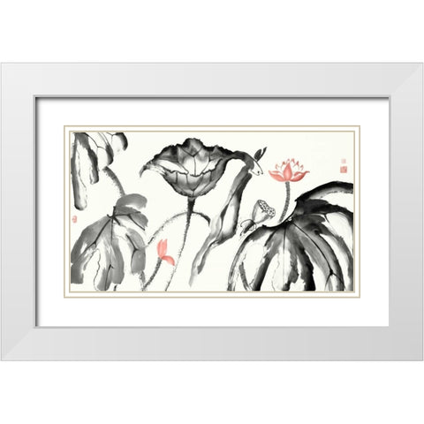 Lotus Study with Coral I White Modern Wood Framed Art Print with Double Matting by Rae, Nan