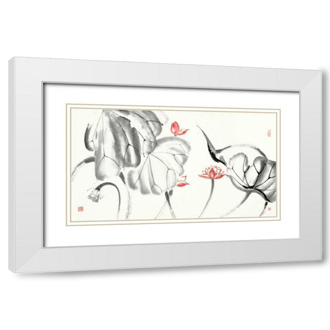 Lotus Study with Coral III White Modern Wood Framed Art Print with Double Matting by Rae, Nan