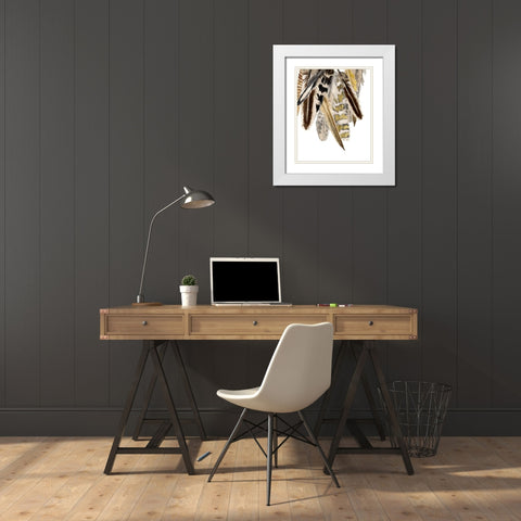 Custom Vintage Feathers I White Modern Wood Framed Art Print with Double Matting by Studio W.