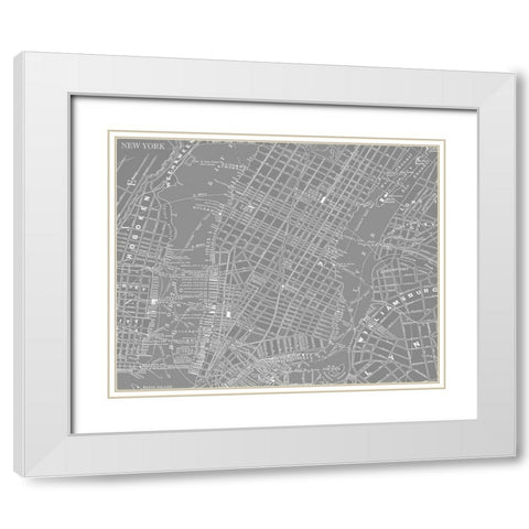 Custom Grey Map of New York White Modern Wood Framed Art Print with Double Matting by Vision Studio