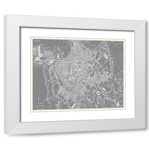 Custom Grey Map of Rome White Modern Wood Framed Art Print with Double Matting by Vision Studio