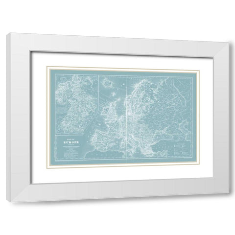 Map of Europe on Aqua White Modern Wood Framed Art Print with Double Matting by Mitchell