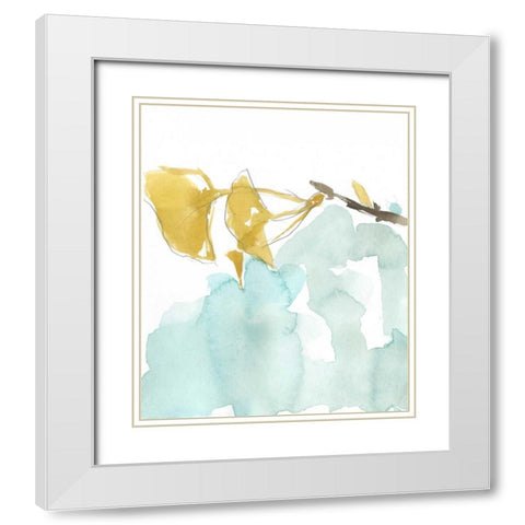 Ginkgo on Dusty Teal I White Modern Wood Framed Art Print with Double Matting by Goldberger, Jennifer