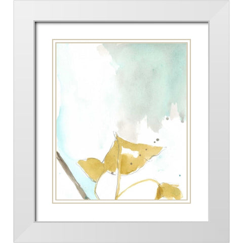 Ginkgo on Dusty Teal III White Modern Wood Framed Art Print with Double Matting by Goldberger, Jennifer
