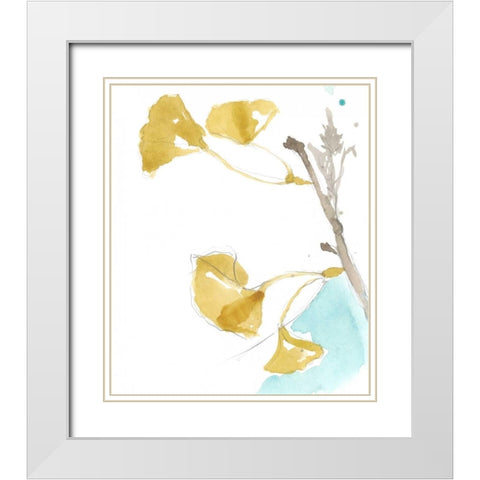 Ginkgo on Dusty Teal IV White Modern Wood Framed Art Print with Double Matting by Goldberger, Jennifer