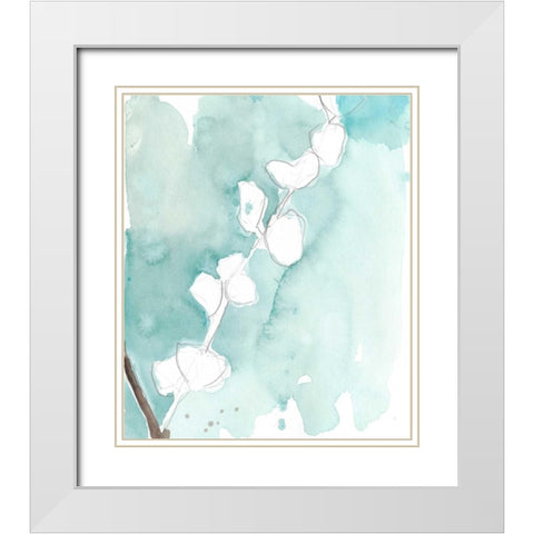 Ginkgo on Dusty Teal V White Modern Wood Framed Art Print with Double Matting by Goldberger, Jennifer