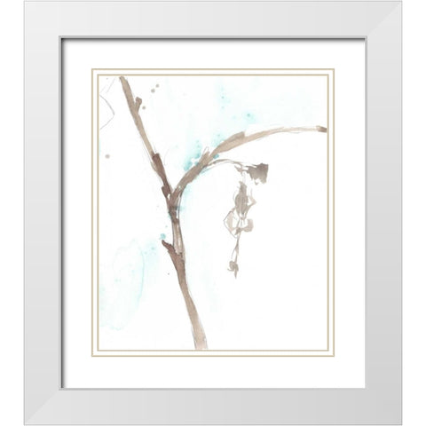Ginkgo on Dusty Teal VIII White Modern Wood Framed Art Print with Double Matting by Goldberger, Jennifer