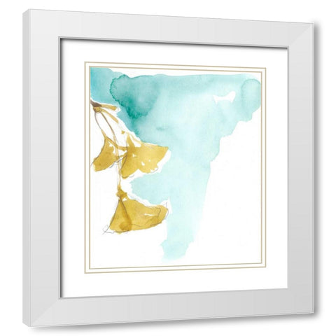 Ginkgo on Dusty Teal IX White Modern Wood Framed Art Print with Double Matting by Goldberger, Jennifer