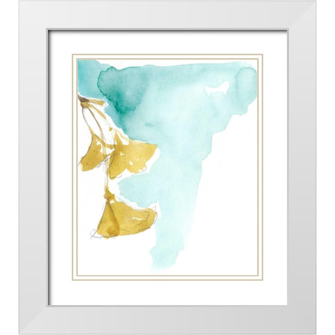 Ginkgo on Dusty Teal IX White Modern Wood Framed Art Print with Double Matting by Goldberger, Jennifer