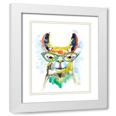 Smarty-Pants Llama White Modern Wood Framed Art Print with Double Matting by Goldberger, Jennifer