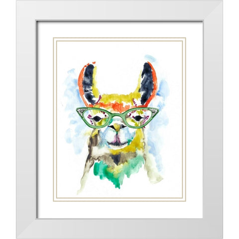 Smarty-Pants Llama White Modern Wood Framed Art Print with Double Matting by Goldberger, Jennifer