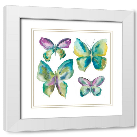 Jeweled Butterflies I White Modern Wood Framed Art Print with Double Matting by Zarris, Chariklia