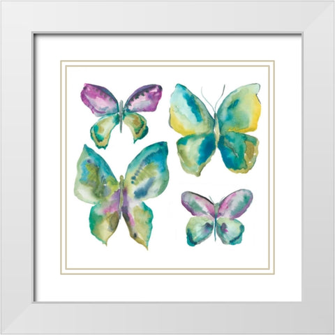 Jeweled Butterflies I White Modern Wood Framed Art Print with Double Matting by Zarris, Chariklia