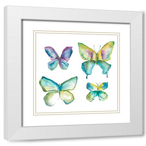 Jeweled Butterflies II White Modern Wood Framed Art Print with Double Matting by Zarris, Chariklia