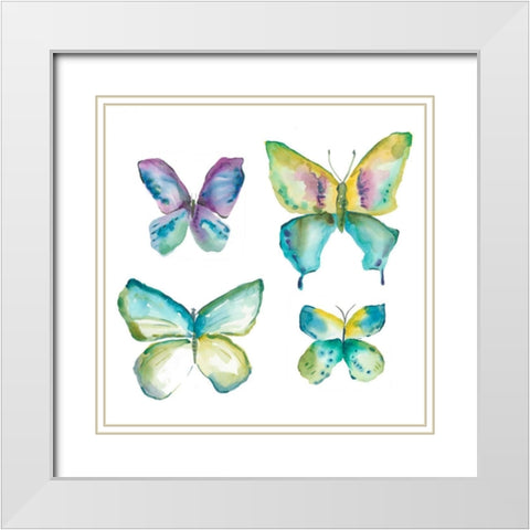 Jeweled Butterflies II White Modern Wood Framed Art Print with Double Matting by Zarris, Chariklia