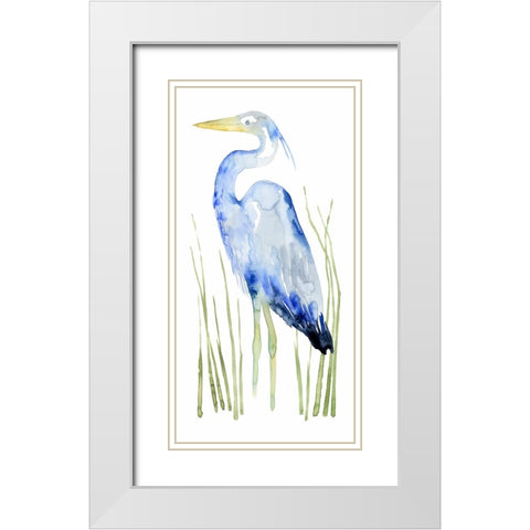 Blue Watercolor Heron I White Modern Wood Framed Art Print with Double Matting by Popp, Grace