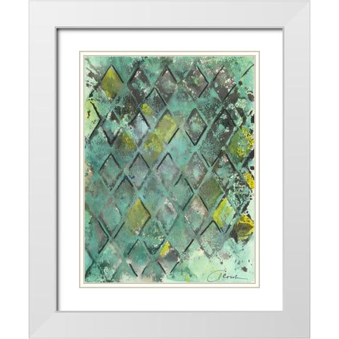 Lattice in Green II White Modern Wood Framed Art Print with Double Matting by Combs, Joyce