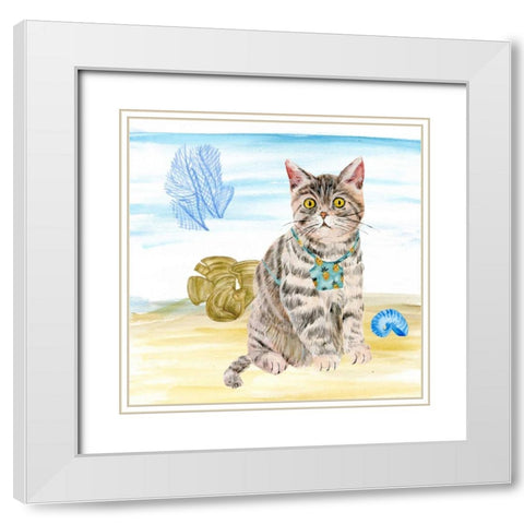Summer Purr Party II White Modern Wood Framed Art Print with Double Matting by Wang, Melissa