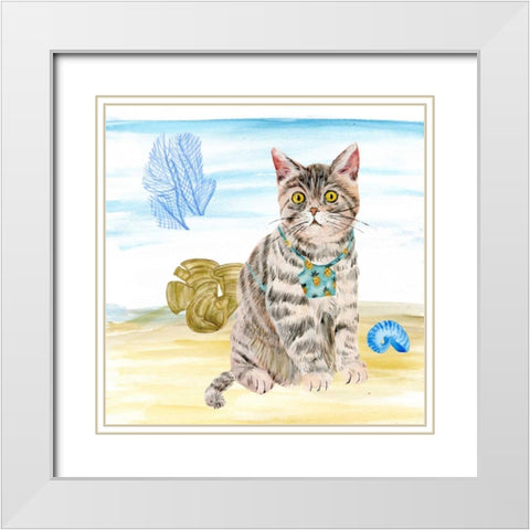 Summer Purr Party II White Modern Wood Framed Art Print with Double Matting by Wang, Melissa