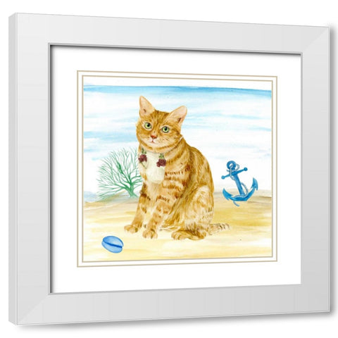 Summer Purr Party IV White Modern Wood Framed Art Print with Double Matting by Wang, Melissa