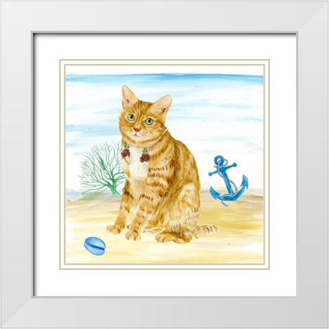 Summer Purr Party IV White Modern Wood Framed Art Print with Double Matting by Wang, Melissa