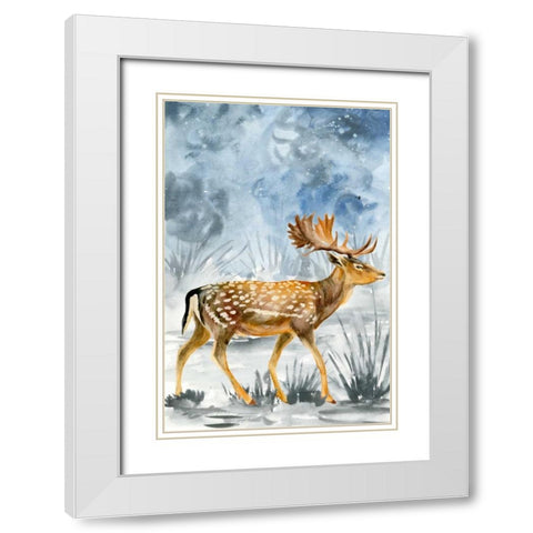 Snowy Night I White Modern Wood Framed Art Print with Double Matting by Wang, Melissa