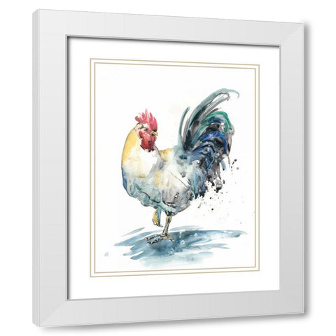 Rooster Splash I White Modern Wood Framed Art Print with Double Matting by Wang, Melissa