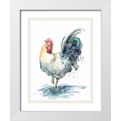 Rooster Splash I White Modern Wood Framed Art Print with Double Matting by Wang, Melissa