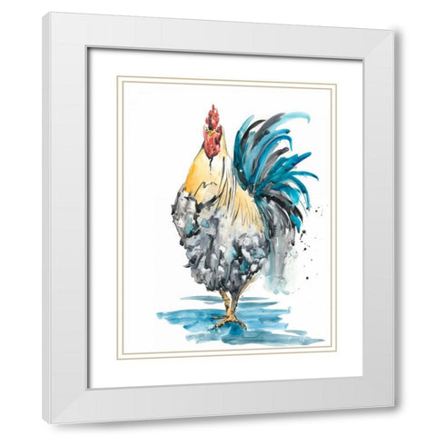 Rooster Splash II White Modern Wood Framed Art Print with Double Matting by Wang, Melissa
