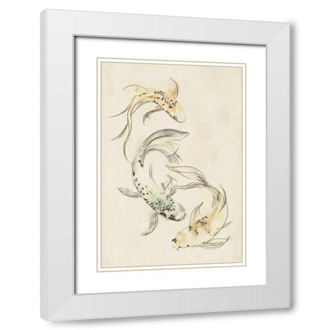 Koi Dance I White Modern Wood Framed Art Print with Double Matting by Vess, June Erica