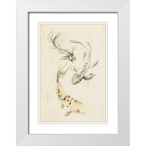 Koi Dance II White Modern Wood Framed Art Print with Double Matting by Vess, June Erica