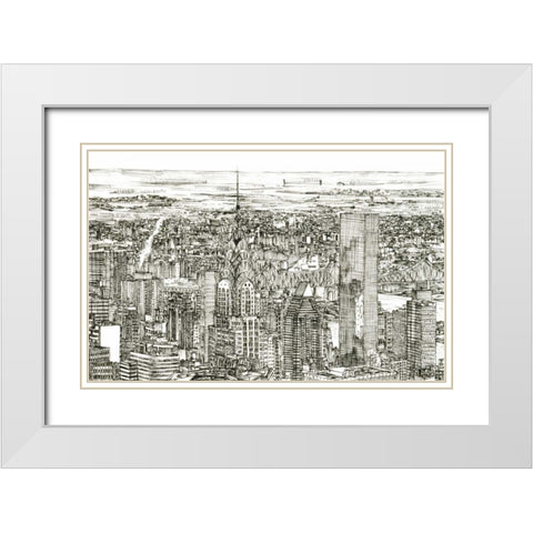 Skyline Sketch I White Modern Wood Framed Art Print with Double Matting by Wang, Melissa