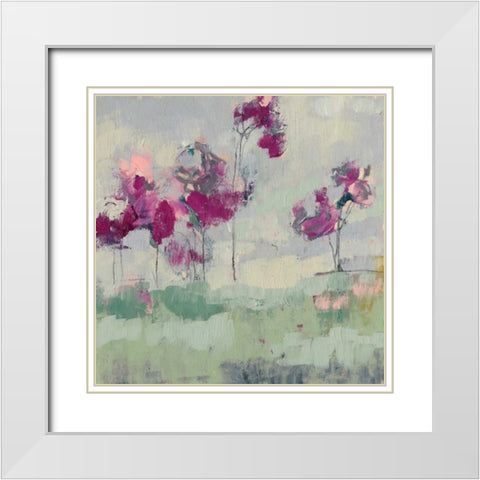 Fuchsia Treeline I White Modern Wood Framed Art Print with Double Matting by Goldberger, Jennifer