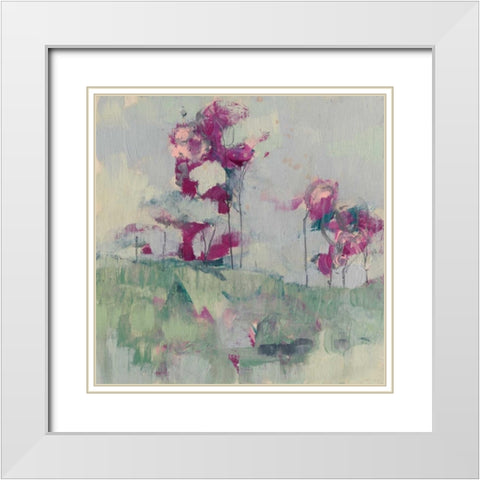 Fuchsia Treeline II White Modern Wood Framed Art Print with Double Matting by Goldberger, Jennifer
