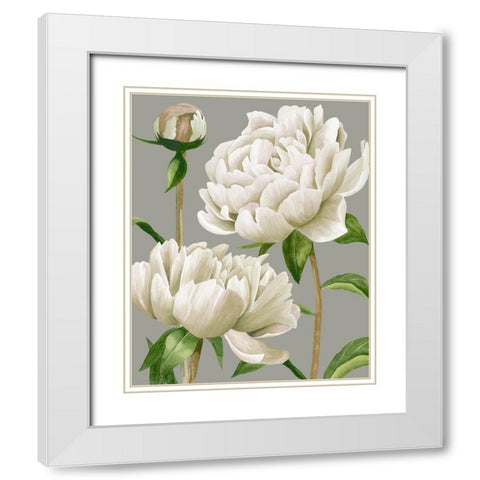 White Peonies I White Modern Wood Framed Art Print with Double Matting by Popp, Grace