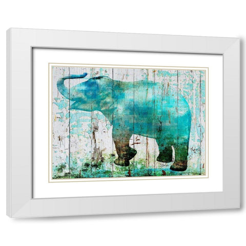 Blue Elephant White Modern Wood Framed Art Print with Double Matting by Orlov, Irena