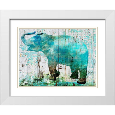 Blue Elephant White Modern Wood Framed Art Print with Double Matting by Orlov, Irena