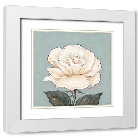 One Tan Rose White Modern Wood Framed Art Print with Double Matting by Reynolds, Jade
