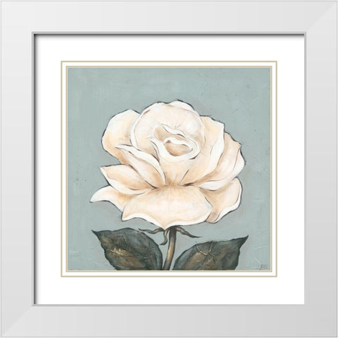 One Tan Rose White Modern Wood Framed Art Print with Double Matting by Reynolds, Jade