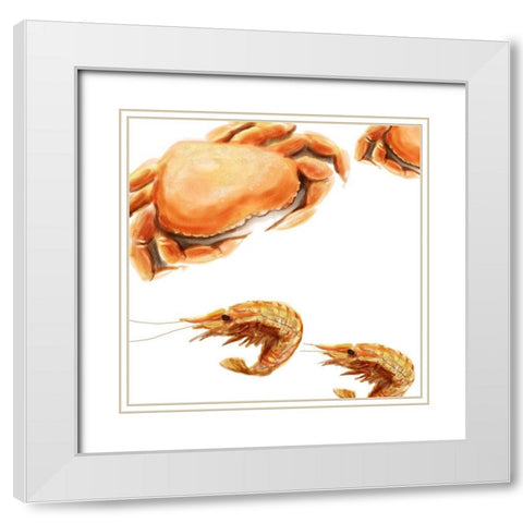 Illustrated Crab White Modern Wood Framed Art Print with Double Matting by Novak, Rick