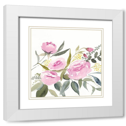 Rosebud Watercolor I White Modern Wood Framed Art Print with Double Matting by Borges, Victoria