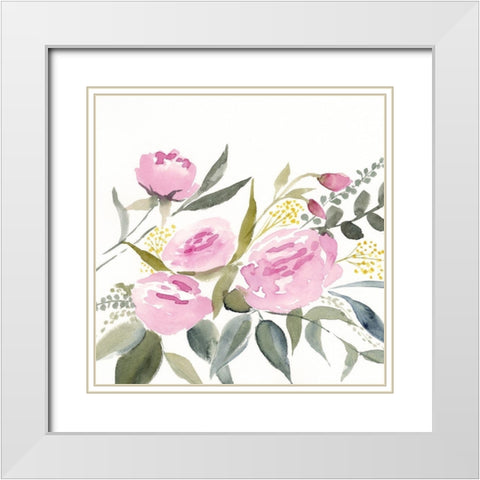 Rosebud Watercolor I White Modern Wood Framed Art Print with Double Matting by Borges, Victoria