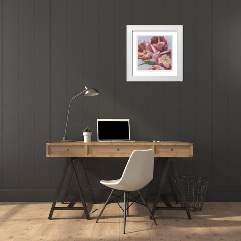 Mauve Tulips II White Modern Wood Framed Art Print with Double Matting by Scarvey, Emma