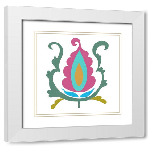 Suzani Flower I White Modern Wood Framed Art Print with Double Matting by Zarris, Chariklia