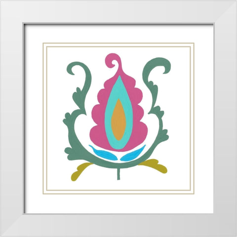 Suzani Flower I White Modern Wood Framed Art Print with Double Matting by Zarris, Chariklia