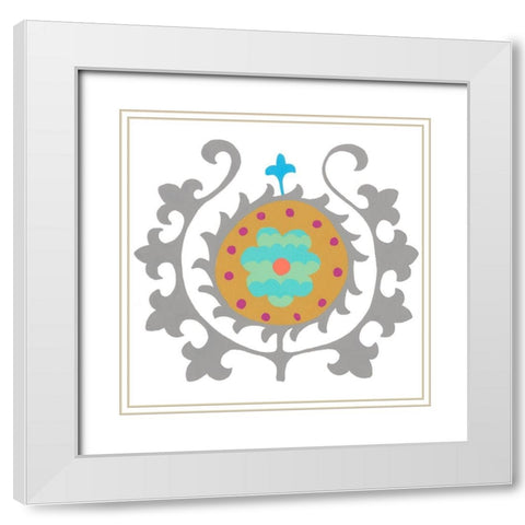 Suzani Flower III White Modern Wood Framed Art Print with Double Matting by Zarris, Chariklia