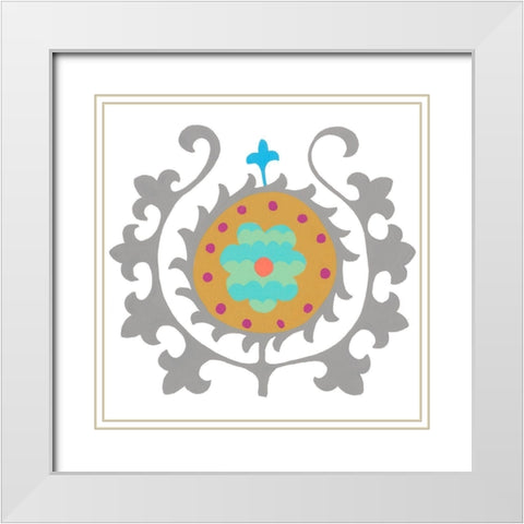 Suzani Flower III White Modern Wood Framed Art Print with Double Matting by Zarris, Chariklia