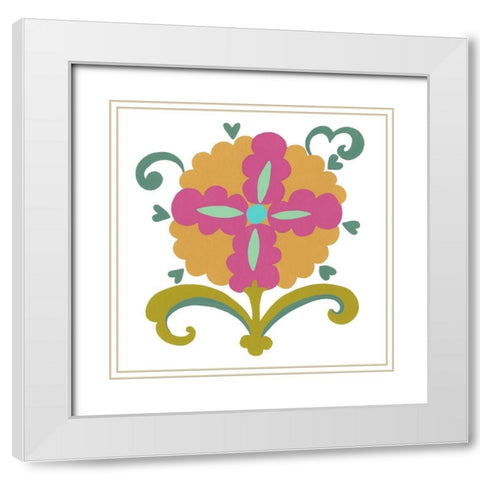 Suzani Flower IV White Modern Wood Framed Art Print with Double Matting by Zarris, Chariklia