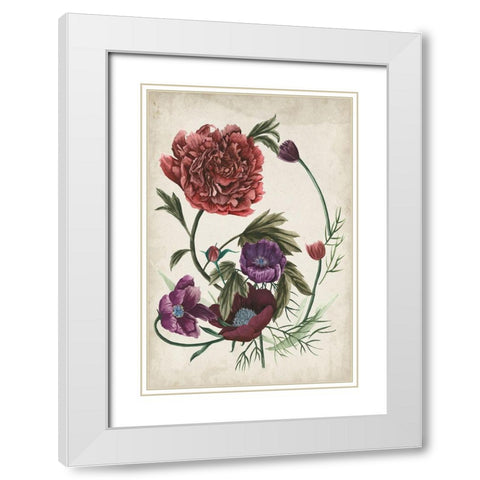 Antique Peony I White Modern Wood Framed Art Print with Double Matting by Wang, Melissa